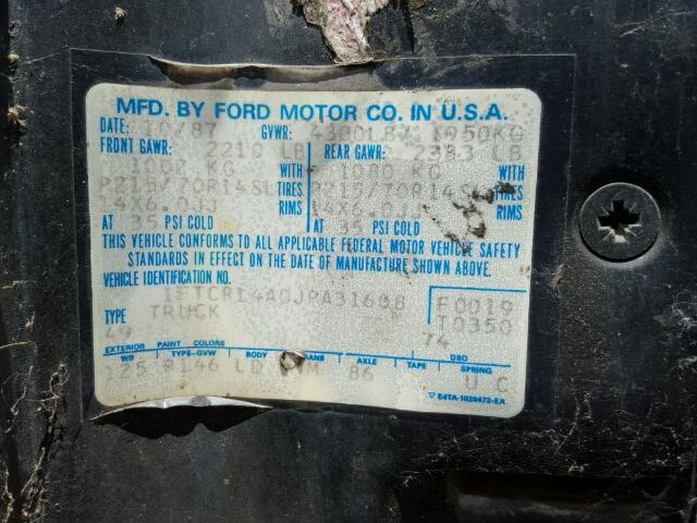 1FTCR14A0JPA31608 - 1988 FORD RANGER SUP GRAY photo 10