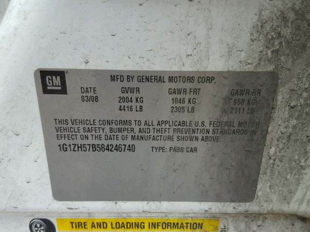 1G1ZH57B584246740 - 2008 CHEVROLET MALIBU 1LT WHITE photo 10