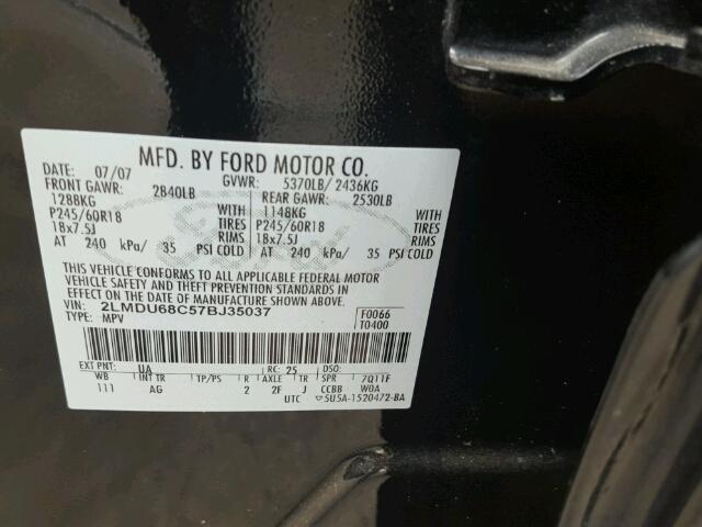 2LMDU68C57BJ35037 - 2007 LINCOLN MKX FWD BLACK photo 10