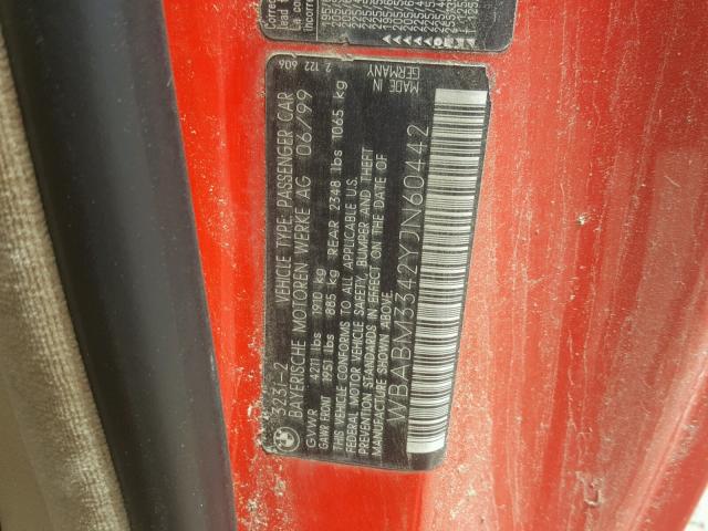 WBABM3342YJN60442 - 2000 BMW 323 CI RED photo 10