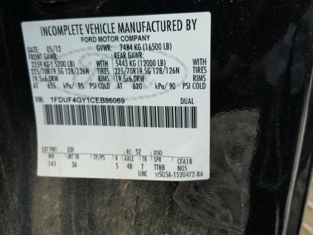 1FDUF4GY1CEB86069 - 2012 FORD F450 SUPER BLACK photo 10