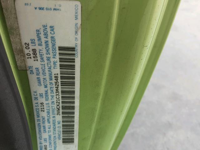 3VWCK21C33M425481 - 2003 VOLKSWAGEN NEW BEETLE მწვანე ფოტო 10