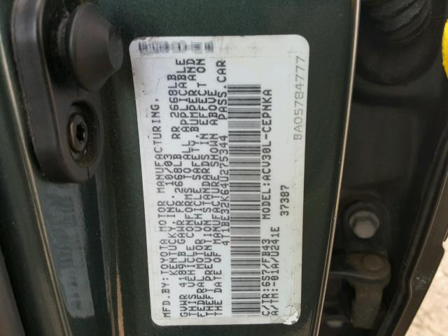 4T1BE32K64U275344 - 2004 TOYOTA CAMRY LE GREEN photo 10