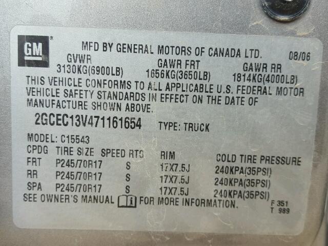 2GCEC13V471161654 - 2007 CHEVROLET SILVERADO GRAY photo 10