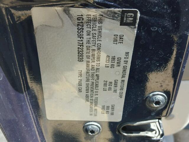 1G1ZS58F17F232839 - 2007 CHEVROLET MALIBU LS ლურჯი ფოტო 10