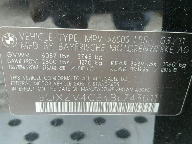 5UXZV4C54BL743011 - 2011 BMW X5 XDRIVE3 BLACK photo 10
