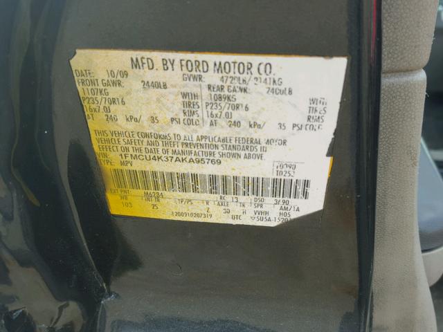 1FMCU4K37AKA95769 - 2010 FORD ESCAPE HYB BLACK photo 10