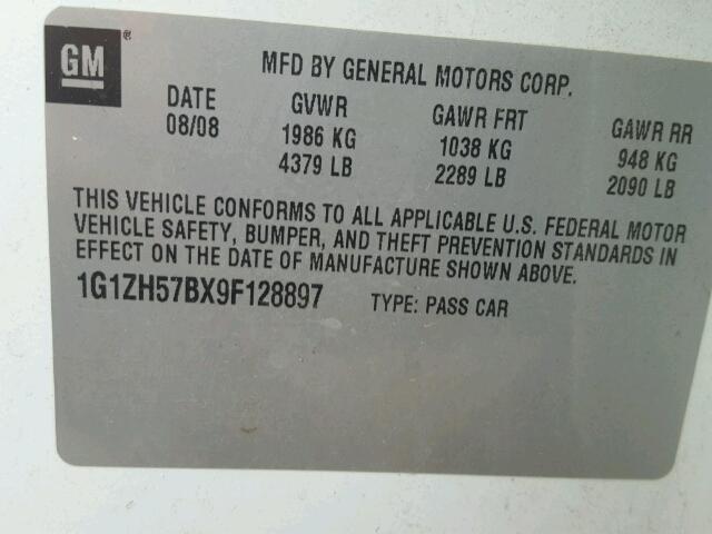 1G1ZH57BX9F128897 - 2009 CHEVROLET MALIBU 1LT 白色 照片 10