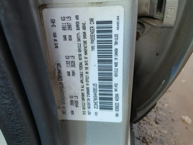 2C3HE76K64H595125 - 2004 CHRYSLER 300M SPECI SILVER photo 10