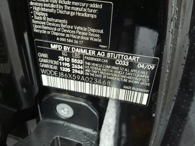 WDDEJ86X59A023468 - 2009 MERCEDES-BENZ CL 550 4MA BLACK photo 10