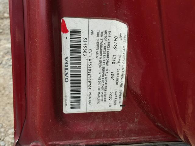 YV1LW5518S2149705 - 1995 VOLVO 850 BASE MAROON photo 10