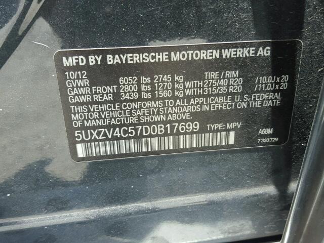 5UXZV4C57D0B17699 - 2013 BMW X5 XDRIVE3 CHARCOAL photo 10