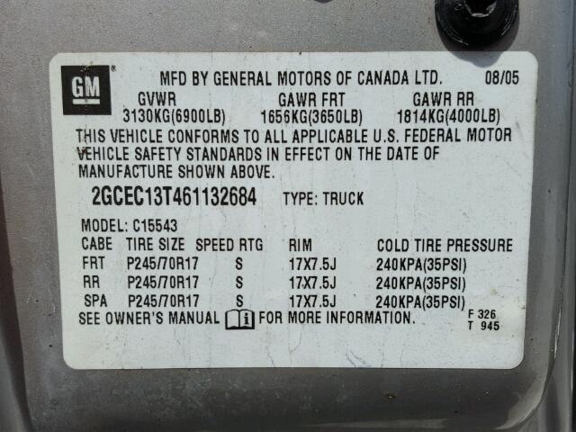 2GCEC13T461132684 - 2006 CHEVROLET SILVERADO GRAY photo 10