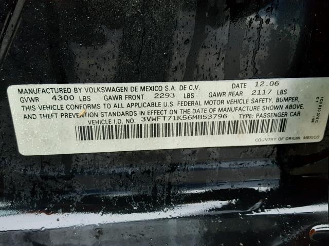 3VWFT71K56M853796 - 2006 VOLKSWAGEN JETTA TDI BLACK photo 10