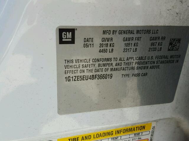 1G1ZE5EU4BF366019 - 2011 CHEVROLET MALIBU LTZ 白色 照片 10