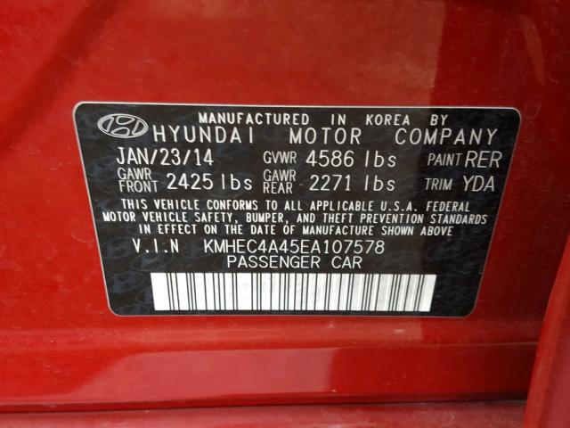 KMHEC4A45EA107578 - 2014 HYUNDAI SONATA HYB RED photo 10