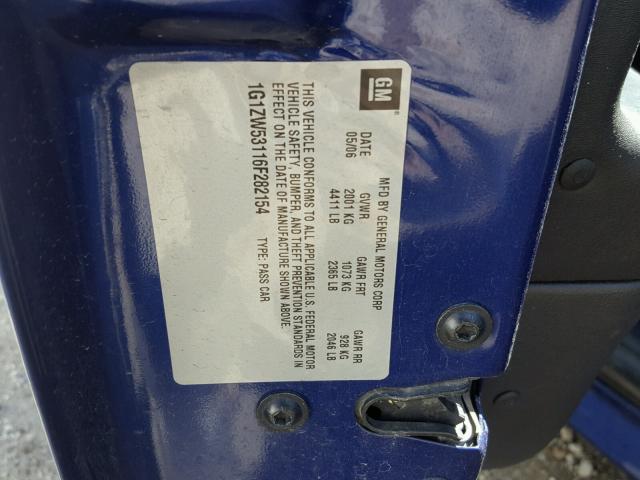 1G1ZW53116F282154 - 2006 CHEVROLET MALIBU SS Mavi foto 10