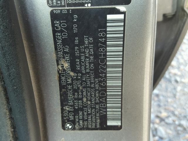 WBADT63422CH87481 - 2002 BMW 530 I AUTO GRAY photo 10