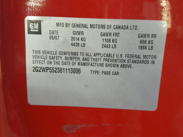 2G2WP552381113006 - 2008 PONTIAC GRAND PRIX 红色 照片 10