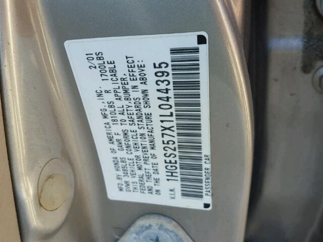 1HGES257X1L044395 - 2001 HONDA CIVIC EX TAN photo 10