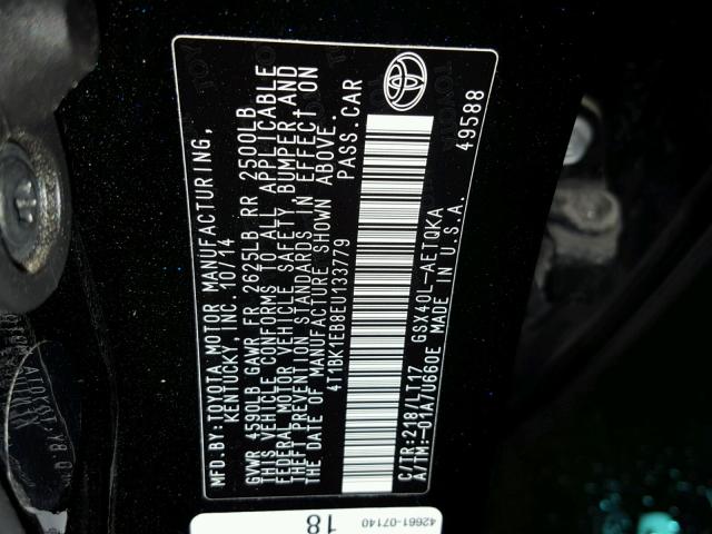 4T1BK1EB8EU133779 - 2014 TOYOTA AVALON BAS BLACK photo 10