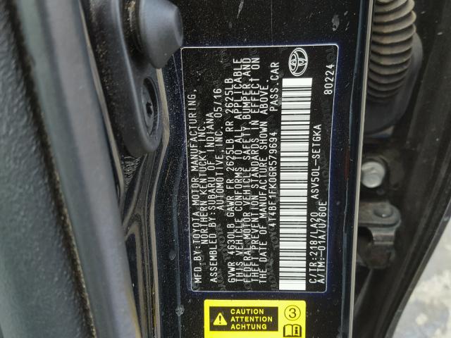 4T4BF1FK0GR579694 - 2016 TOYOTA CAMRY LE Noir photo 10