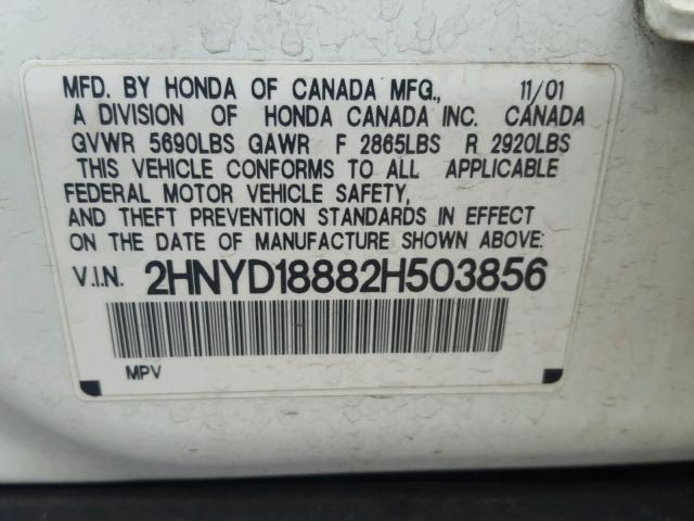 2HNYD18882H503856 - 2002 ACURA MDX TOURIN WHITE photo 10