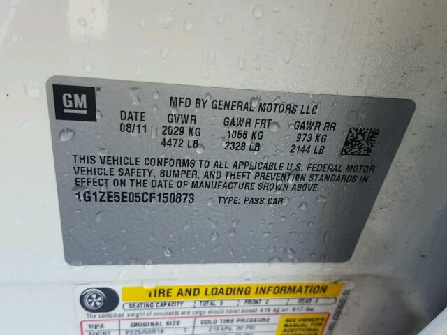 1G1ZE5E05CF150873 - 2012 CHEVROLET MALIBU LTZ 白色 照片 10