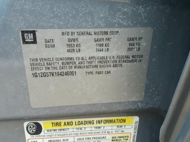 1G1ZG57K194246061 - 2009 CHEVROLET MALIBU LS ლურჯი ფოტო 10