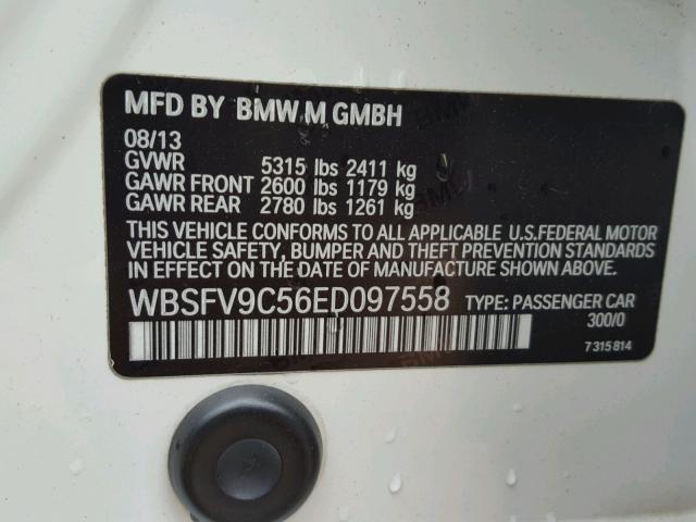 WBSFV9C56ED097558 - 2014 BMW M5 WHITE photo 10