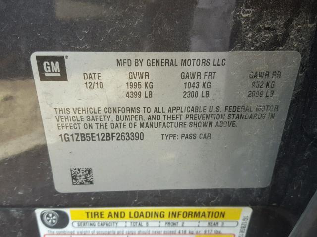 1G1ZB5E12BF263390 - 2011 CHEVROLET MALIBU LS 石墨色 照片 10