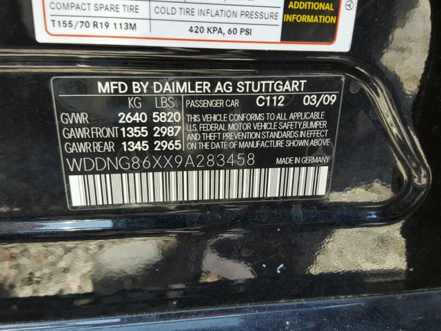 WDDNG86XX9A283458 - 2009 MERCEDES-BENZ S 550 4MAT BLACK photo 10