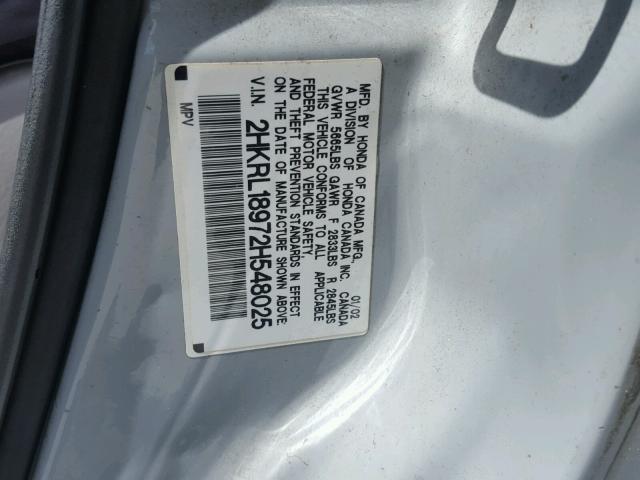 2HKRL18972H548025 - 2002 HONDA ODYSSEY EX SILVER photo 10