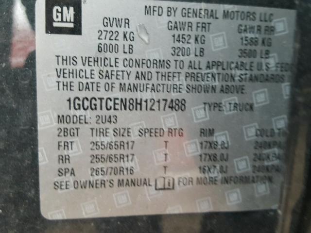 1GCGTCEN8H1217488 - 2017 CHEVROLET COLORADO L GRAY photo 10