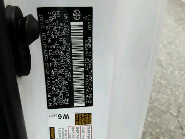 JTKDE167680240042 - 2008 TOYOTA SCION TC 白色 照片 10