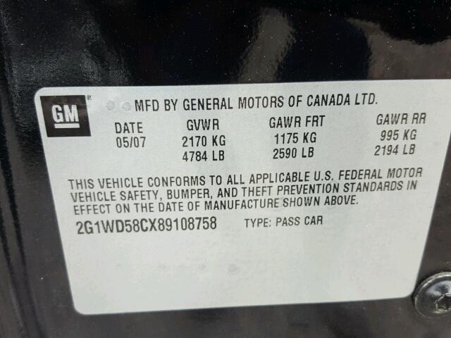 2G1WD58CX89108758 - 2008 CHEVROLET IMPALA SUP 黑色 照片 10