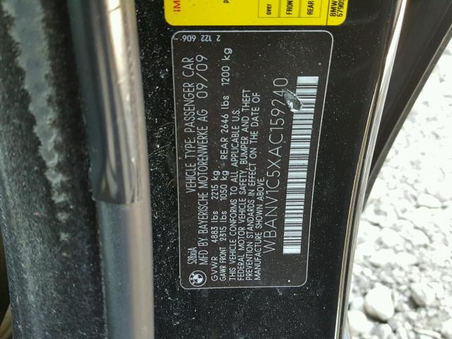 WBANV1C5XAC159240 - 2010 BMW 528 XI BLACK photo 10