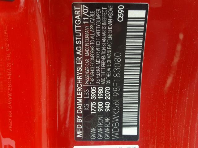 WDBWK56F98F183080 - 2008 MERCEDES-BENZ SLK 350 RED photo 10