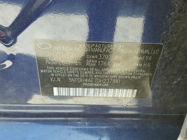 5NPDH4AE7DH237881 - 2013 HYUNDAI ELANTRA GL BLUE photo 10