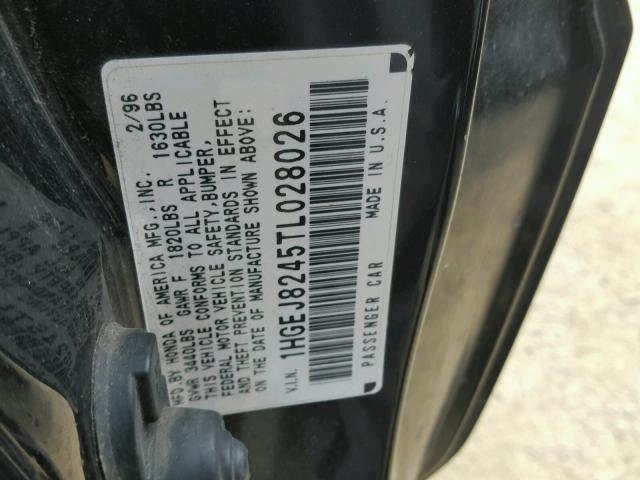 1HGEJ8245TL028026 - 1996 HONDA CIVIC EX BLACK photo 10