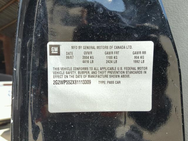 2G2WP552X81113309 - 2008 PONTIAC GRAND PRIX BLACK photo 10