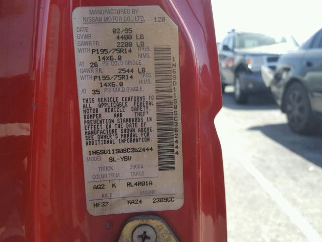1N6SD11S0SC362444 - 1995 NISSAN TRUCK E/XE RED photo 10