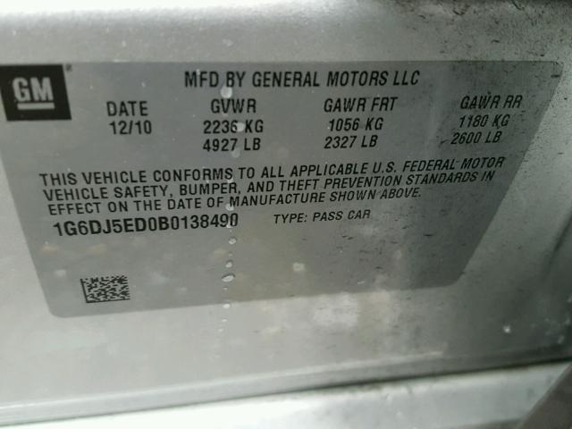 1G6DJ5ED0B0138490 - 2011 CADILLAC CTS PERFOR فضي صورة 10