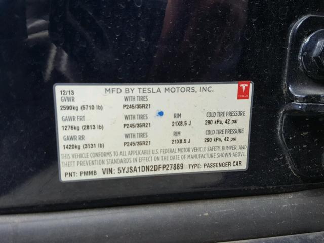 5YJSA1DN2DFP27889 - 2013 TESLA MODEL S BLUE photo 10