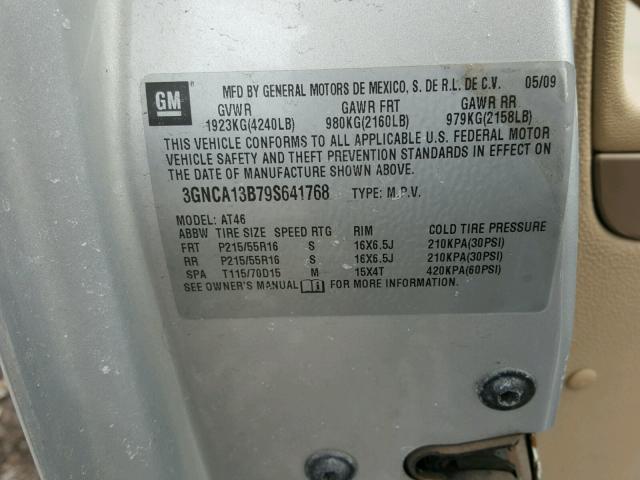 3GNCA13B79S641768 - 2009 CHEVROLET HHR LS SILVER photo 10