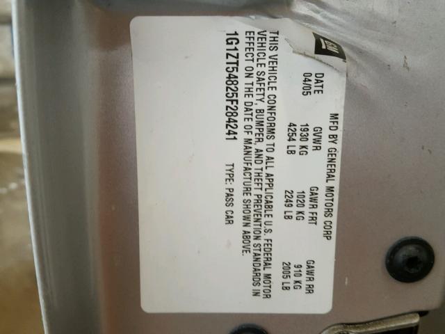 1G1ZT54825F284241 - 2005 CHEVROLET MALIBU LS ვერცხლისფერი ფოტო 10