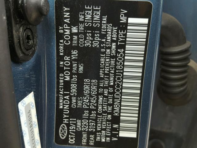 KM8NUDCC2CU185054 - 2012 HYUNDAI VERACRUZ G BLUE photo 10