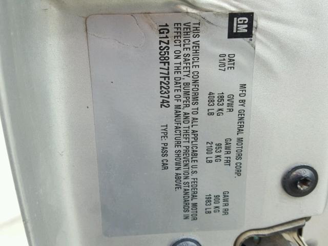 1G1ZS58F77F223742 - 2007 CHEVROLET MALIBU LS ვერცხლისფერი ფოტო 10