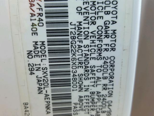 JT2BG22K6X0348001 - 1999 TOYOTA CAMRY LE WHITE photo 10