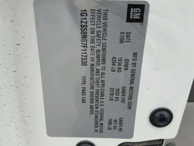 1G1ZS58N87F117338 - 2007 CHEVROLET MALIBU LS თეთრი ფოტო 10